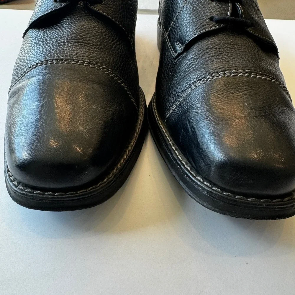 Sandro‎ Moscoloni Men 10.5D Black Pebbled Leather Cap Toe Oxford Dress Shoes
